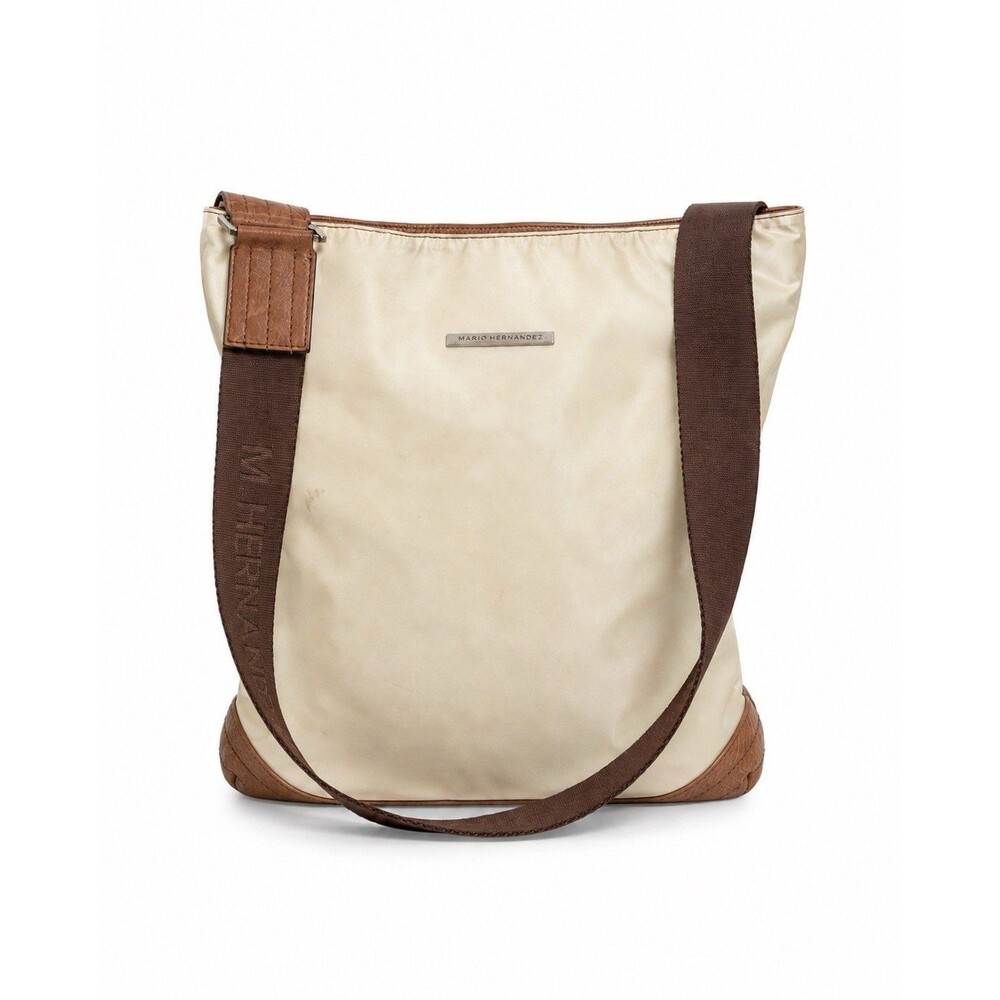 Mario Hernandez Cream Nylon Leather Trim Shoulder Bag Hand Made Colombia